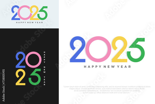 Happy new year 2025 design. With colorful truncated number . vector illustration