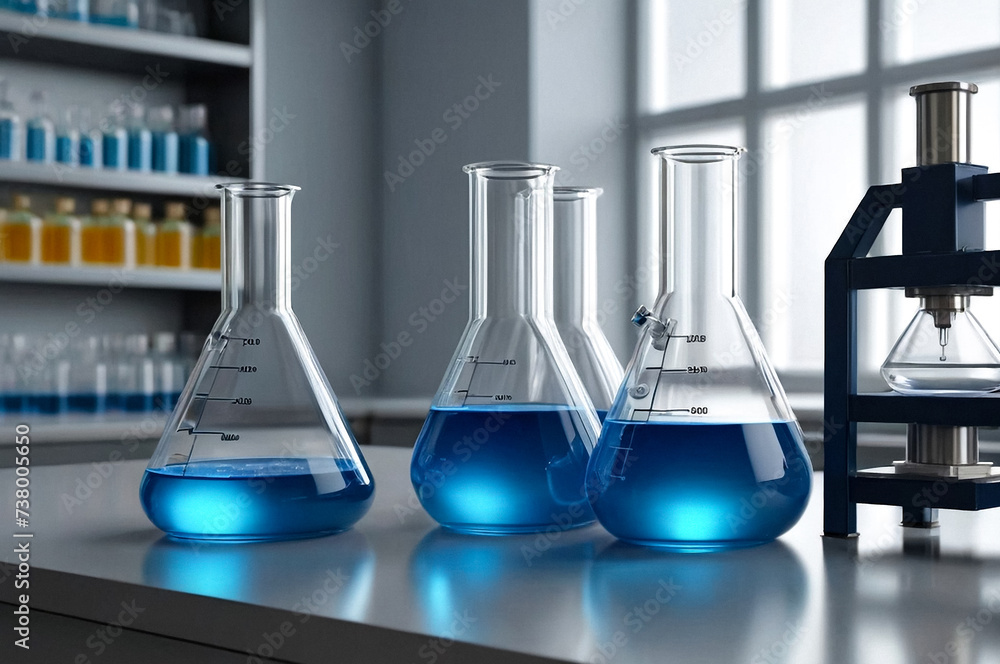 Equipment for electrolysis and conical flasks with blue acid in
