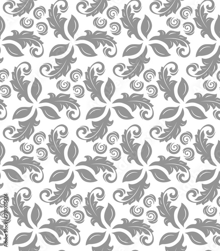 Floral silver ornament. Seamless abstract classic background with flowers. Pattern with repeating floral elements. Ornament for wallpaper and packaging