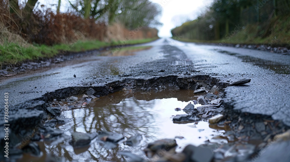 Obraz premium A section of roadway with a pothole in the road.
