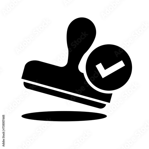 Stamp and check mark silhouette icon. Vector.