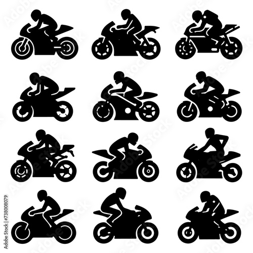 minimal moto gp rider pose vector icon in flat style black color silhouette, white background