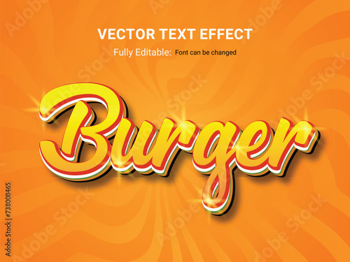 Food vector 3d burger text effect design.