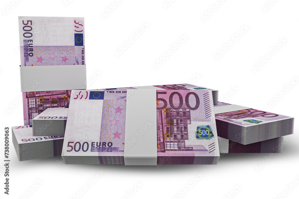 3D rendering of Stacks of European Union Money 500 Euro Banknotes 3D rendering of Stacks of European Union Money 500 Euro Banknotes