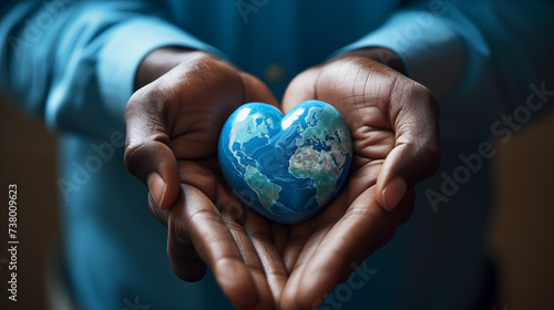 Pair of hands holding a love globe , representing for save the earth and world health day. 