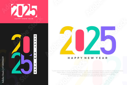 Happy new year 2025 design. With colorful truncated number . vector illustration