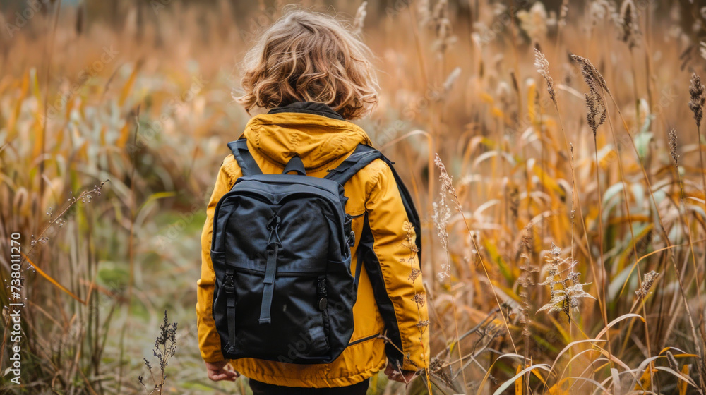 Embrace the autumn season with a young child exploring the tranquil outdoors, a perfect representation of adventure and childhood freedom.
