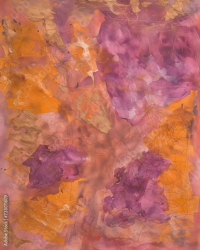 Abstract Artistic Texture in Warm Orange and Cool Purple Tones with Intricate Lines and Layers