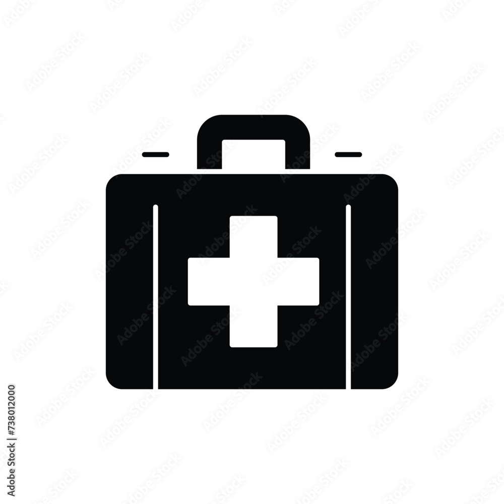 Medical box icon. Simple solid style. First aid bag, case, medical kit, doctor, emergency, safety, health, medicine concept. Black silhouette, glyph symbol. Vector illustration isolated. Medical box icon. Simple solid style. First aid bag, case, medical kit, doctor, emergency, safety, health, medicine concept. Black silhouette, glyph symbol. Vector illustration isolated.