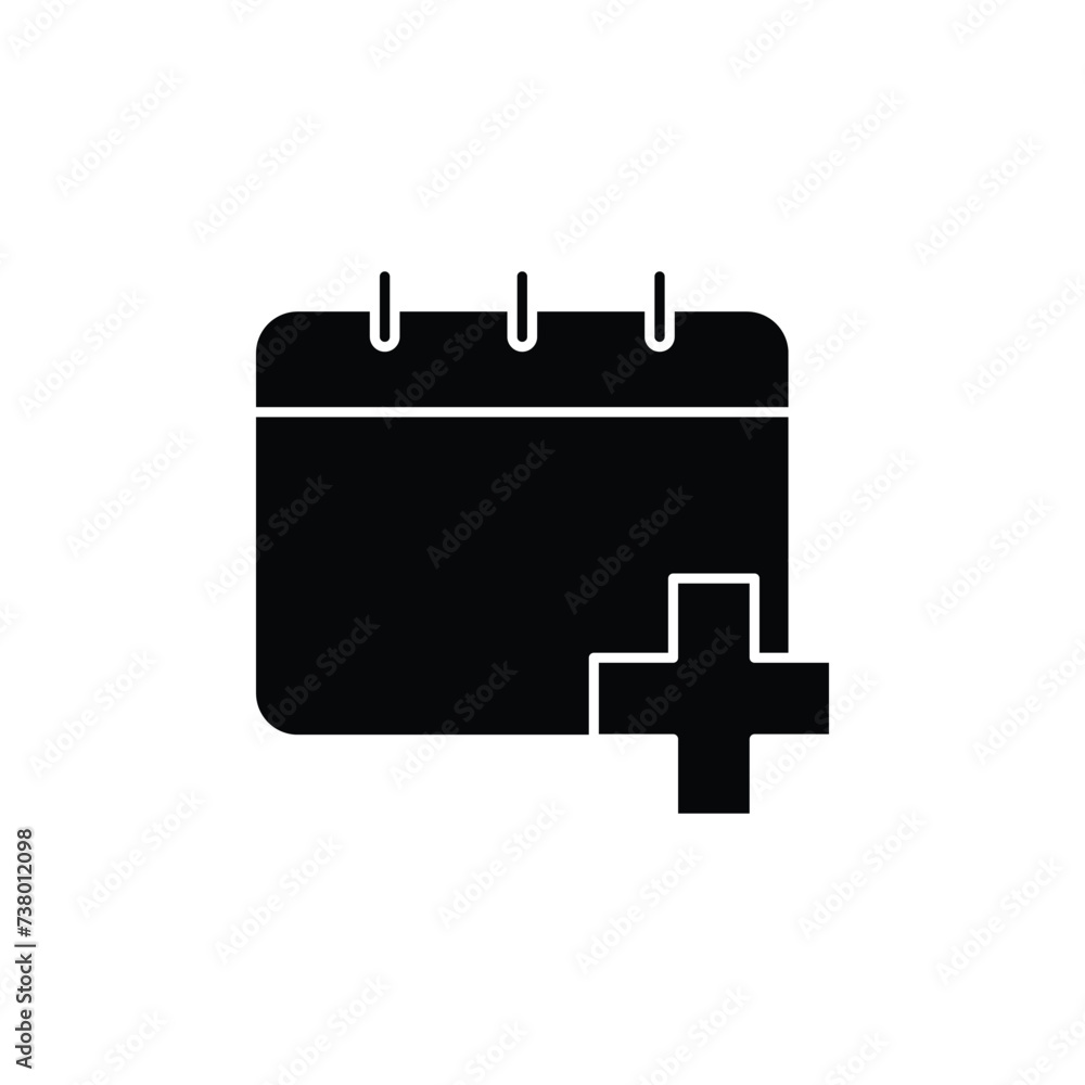 Medical calendar icon. Simple solid style. Medication schedule, treatment, agenda, medicine concept. Black silhouette, glyph symbol. Vector illustration isolated. Medical calendar icon. Simple solid style. Medication schedule, treatment, agenda, medicine concept. Black silhouette, glyph symbol. Vector illustration isolated.