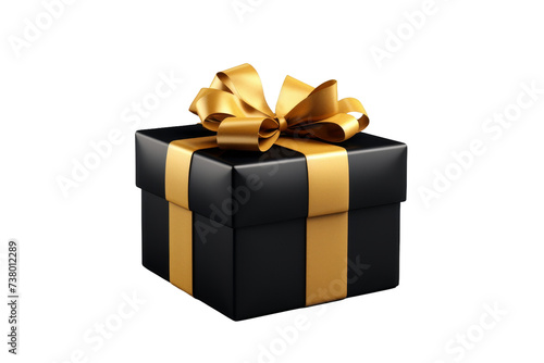 Black and Gold Gift Box With Bow. A black and gold gift box adorned with a bow, presenting a stylish and sophisticated gift option.