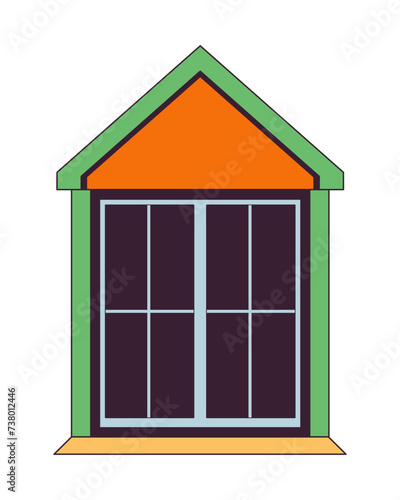 Attic window exterior 2D linear cartoon object. Building windowframe isolated line vector element white background. Rooftop residence. Residential roofwindow outdoor color flat spot illustration photo
