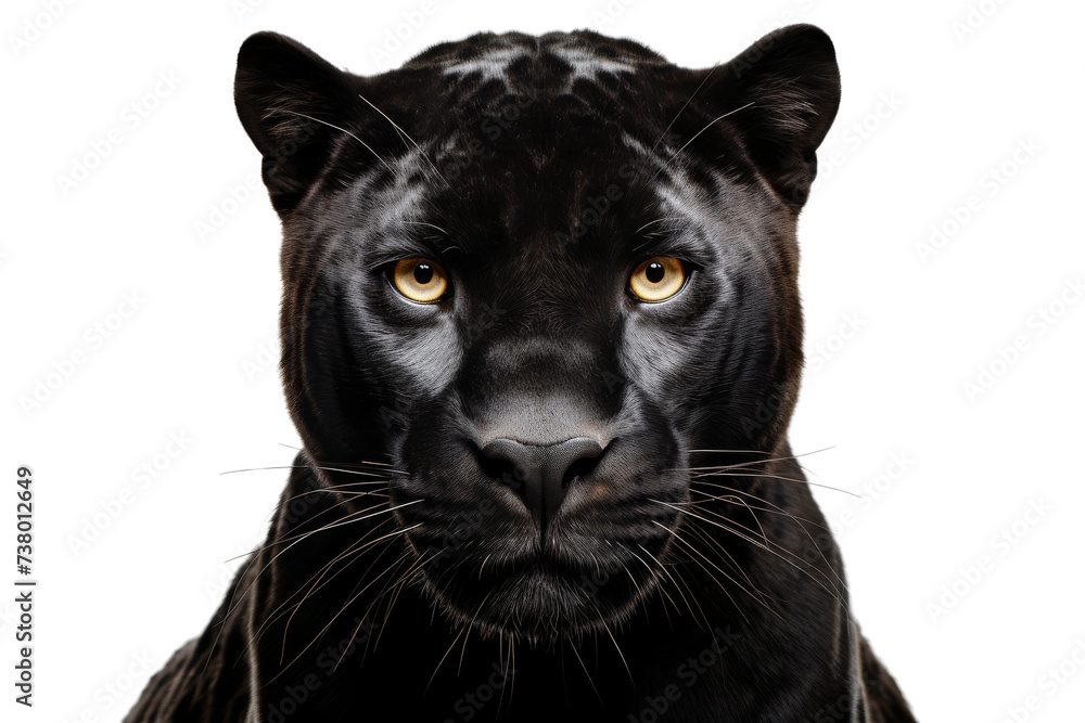 Close Up of a Black Panthers Face. A detailed close up shot capturing the expression on the face of a black panther.