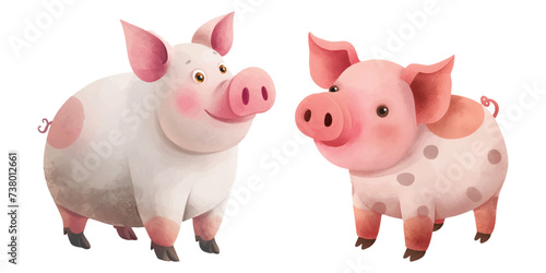 chubby pig watercolor vector illustration