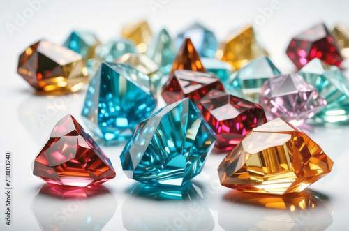 Colorful gem mineral crystals on isolated background. 