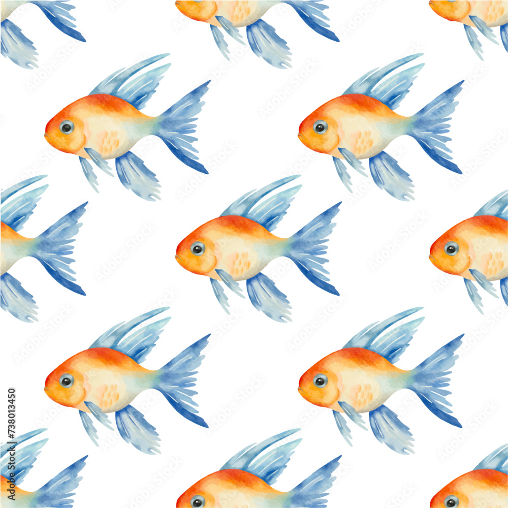 Vector seamless pattern with a golden fish. Watercolour fish ornament for wallpaper, wrapping paper, fabric designs Vector seamless pattern with a golden fish. Watercolour fish ornament for wallpaper, wrapping paper, fabric designs
