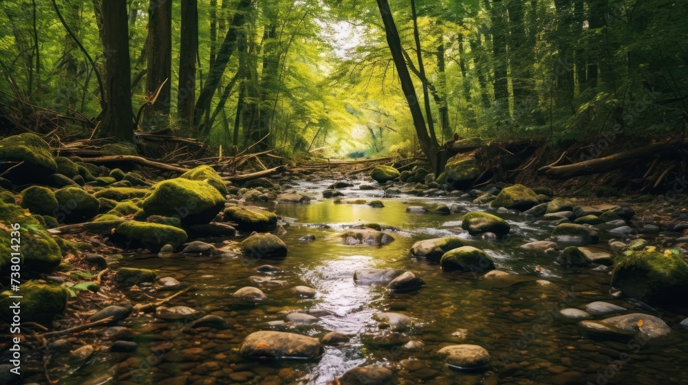 Obraz premium River stream in the mountains. Mountain river stream in woods, generate AI