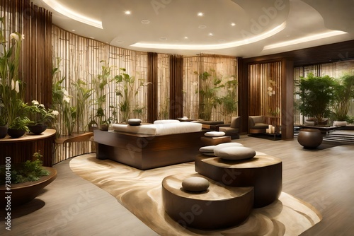 a spa reception with zen elements, soothing colors, and a sense of tranquility. © Muhammad