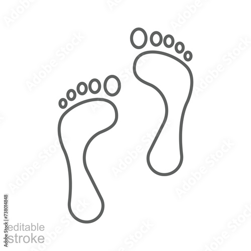 Foot print icon. Simple outline style. Bare foot print, feet, human footstep, footprint concept. Thin line symbol. Vector illustration isolated. Editable stroke.