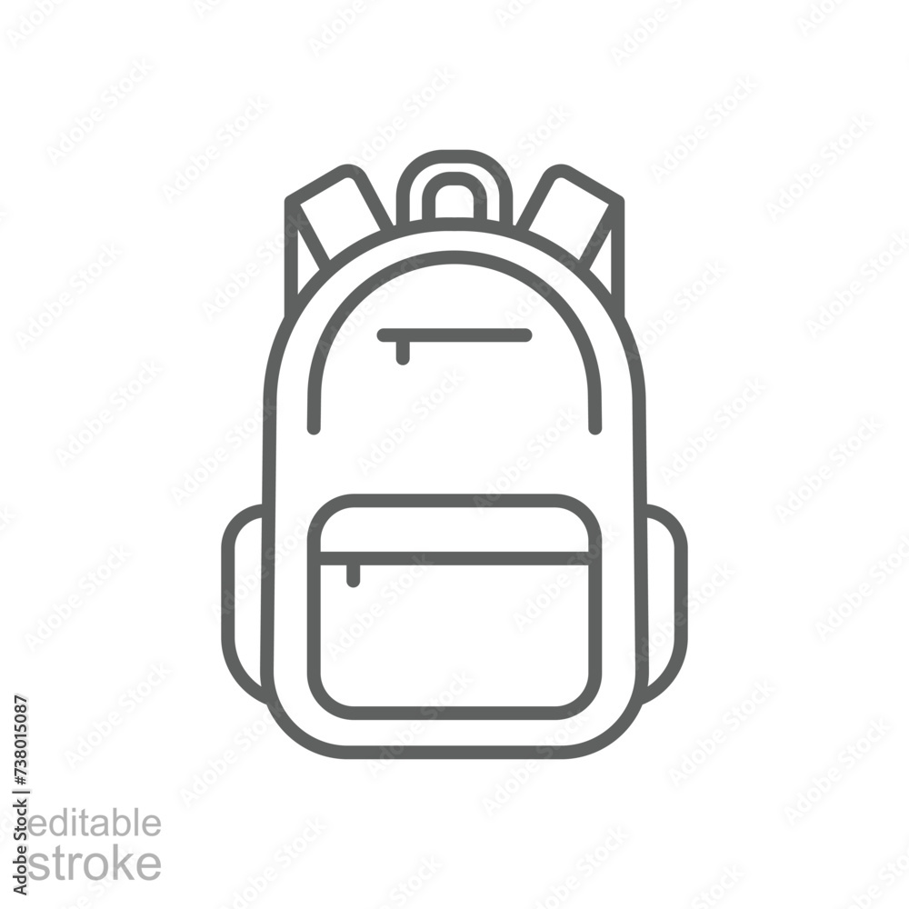 Backpack icon. Simple outline style. Bag, school, back, pack, schoolbag, knapsack, student concept. Thin line symbol. Vector illustration isolated. Editable stroke. Backpack icon. Simple outline style. Bag, school, back, pack, schoolbag, knapsack, student concept. Thin line symbol. Vector illustration isolated. Editable stroke.