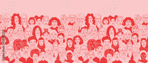 Celebrating Women: Diverse Portrait seamless pattern background