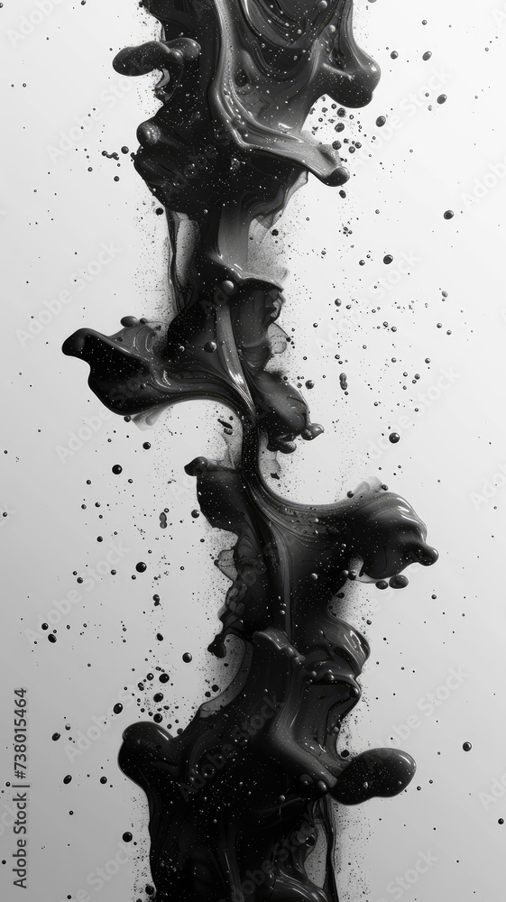 An intricate dance of black ink undulating and dispersing in water against a white background. An intricate dance of black ink undulating and dispersing in water against a white background.