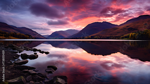 End of Day Over Lake in Scottish Highlands: Inspiring Beauty of Natural Wilderness