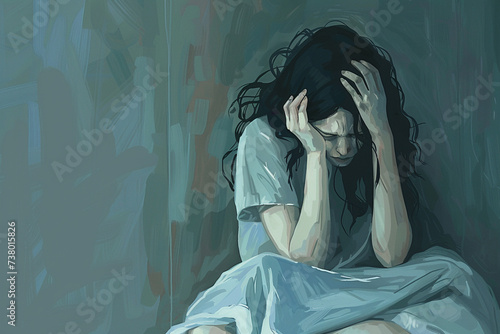 illustration of depressed woman. mental heath concept. generative ai. photo