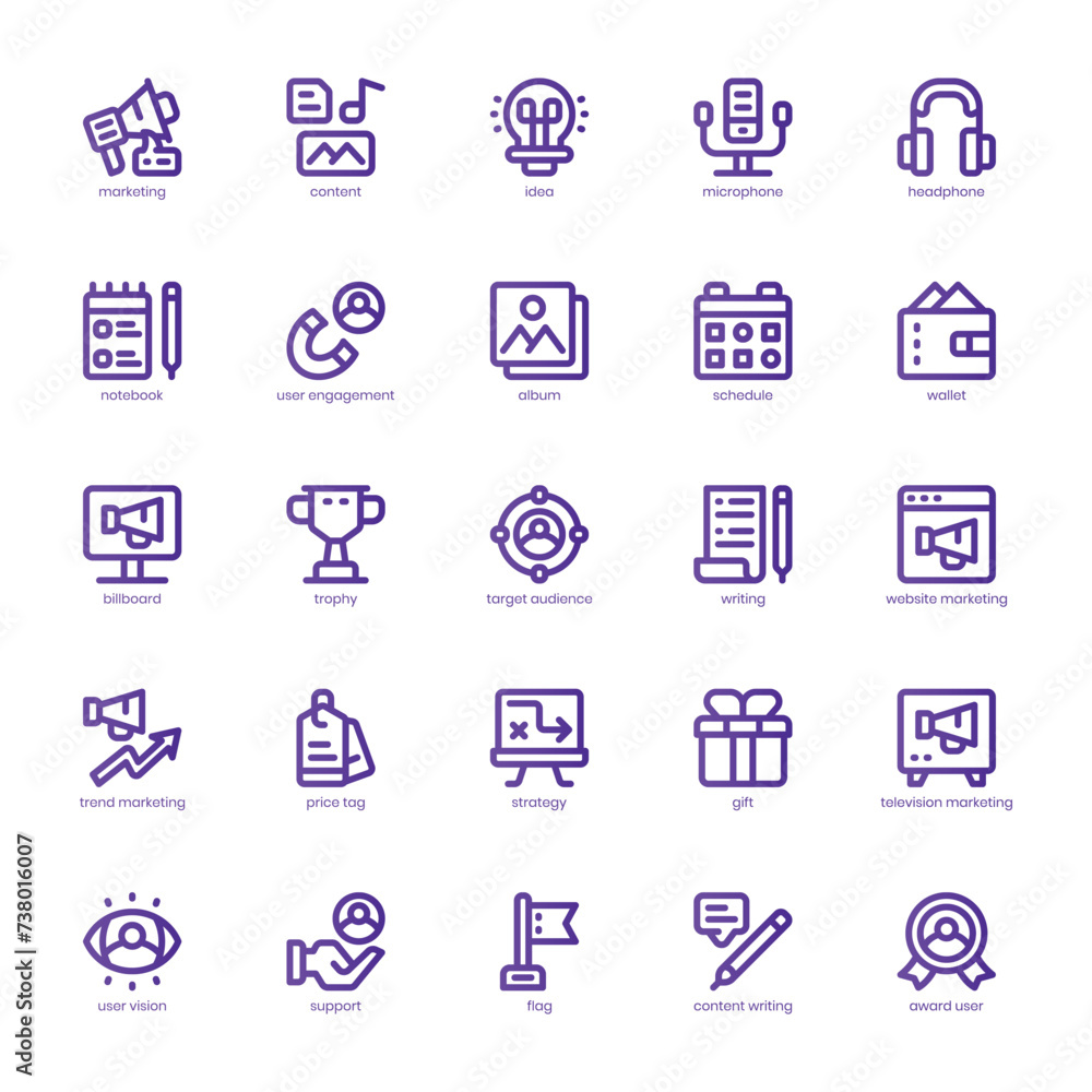 Content Marketing icon pack for your website, mobile, presentation, and logo design. Content Marketing icon basic line gradient design. Vector graphics illustration and editable stroke.