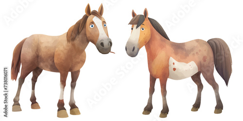 cute brown horse watercolor illustration