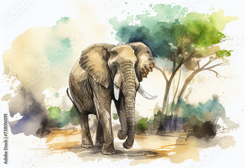 watercolor style painting of elephant. generative ai