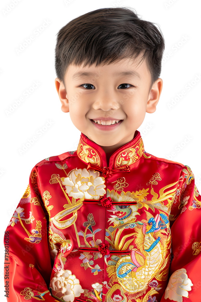 a smile china young boy, red tradition clothes, white background isolated PNG a smile china young boy, red tradition clothes, white background isolated PNG