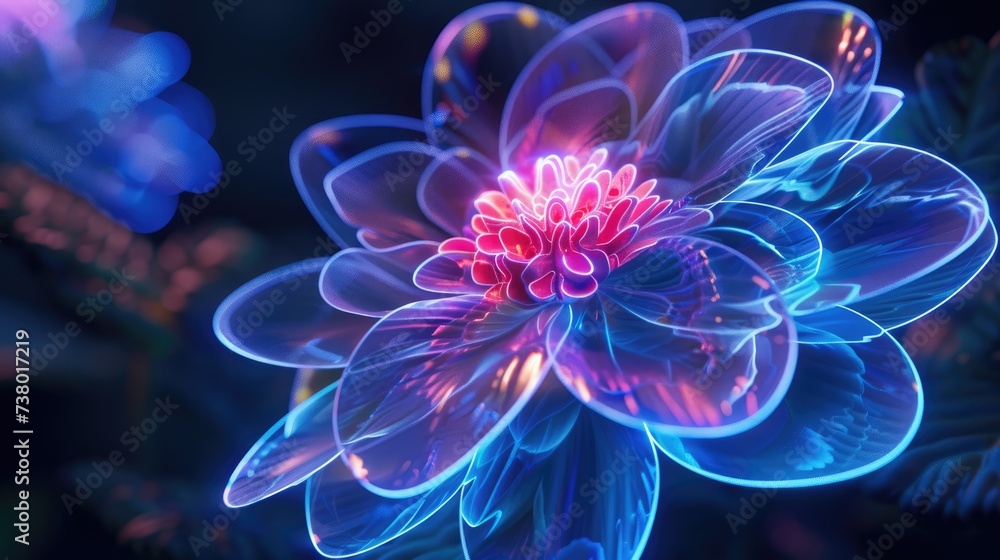 Obraz premium Futuristic glowing flower in neon colors