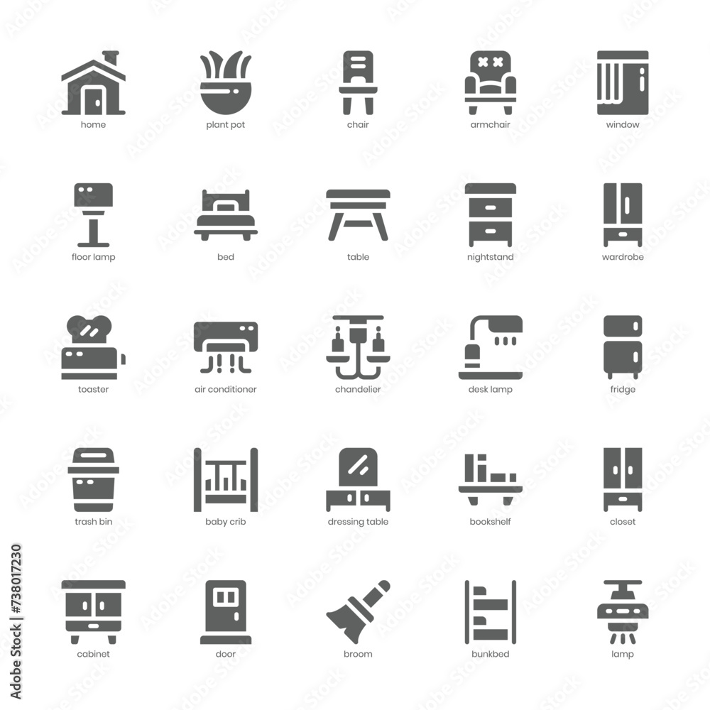 Furniture and Decoration icon pack for your website, mobile, presentation, and logo design. Furniture and Decoration icon glyph design. Vector graphics illustration and editable stroke. Furniture and Decoration icon pack for your website, mobile, presentation, and logo design. Furniture and Decoration icon glyph design. Vector graphics illustration and editable stroke.