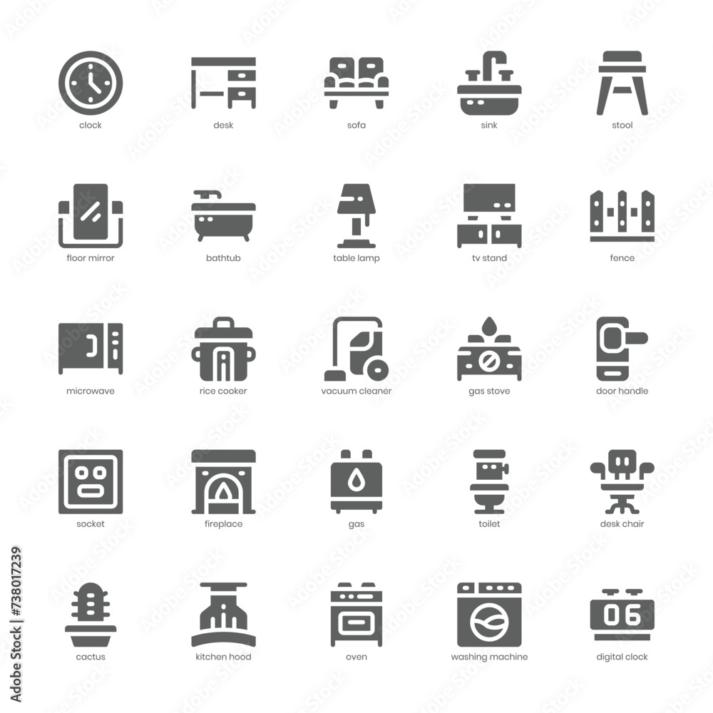 Furniture and Decoration icon pack for your website, mobile, presentation, and logo design. Furniture and Decoration icon glyph design. Vector graphics illustration and editable stroke.