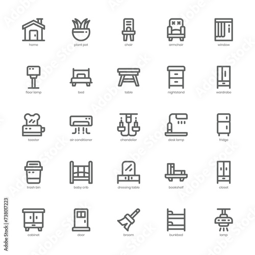 Furniture and Decoration icon pack for your website, mobile, presentation, and logo design. Furniture and Decoration icon outline design. Vector graphics illustration and editable stroke.