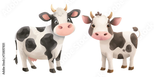 cute cow watercolor vector illustration 