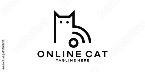 logo design combining a cat with an internet signal, logo design template, symbol idea.