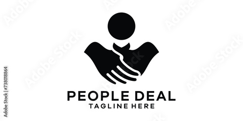 logo design combination of handshake with people, logo design template symbol idea.