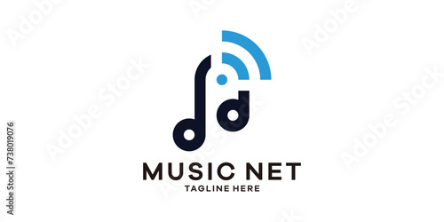 logo design combination of musical notes with internet signal, logo design template, symbol idea.