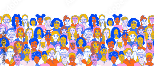 Celebrating Women: Diverse Portrait seamless pattern background