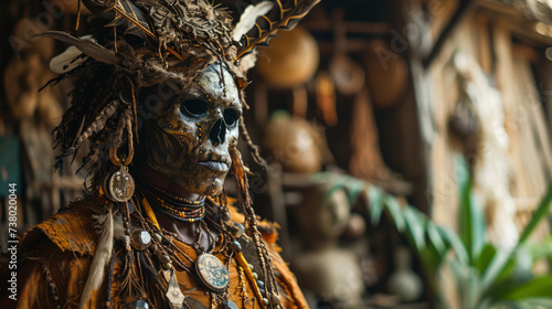 Full shot body photo of a voodoo witch doctor old-fashioned suit, creepy, unsettling, intricate, high detail, sharp focus and dramatic