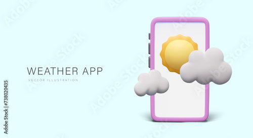 Cute commercial weather forecast concept for smartphone. Daily online service