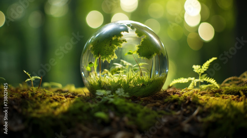 Glass Globe Reflecting Green Forest Environment