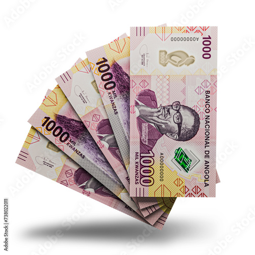 3D rendering of Stacks of Angolan Money 1000 Kwanzas Banknotes