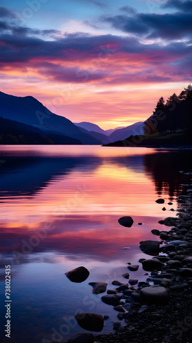 End of Day Over Lake in Scottish Highlands: Inspiring Beauty of Natural Wilderness