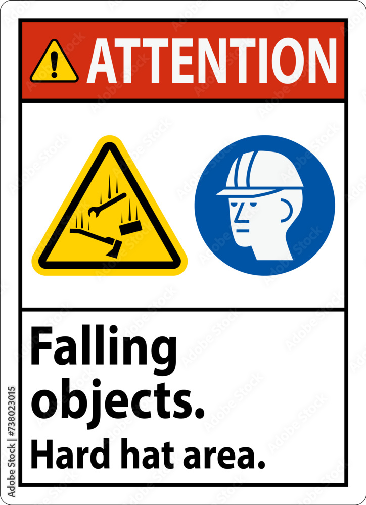 Attention Sign, Falling Objects Hard Hat Area Attention Sign, Falling Objects Hard Hat Area