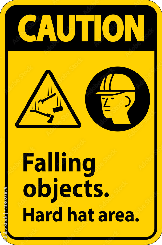 Obraz premium Caution Sign, Falling Objects Hard Hat Area