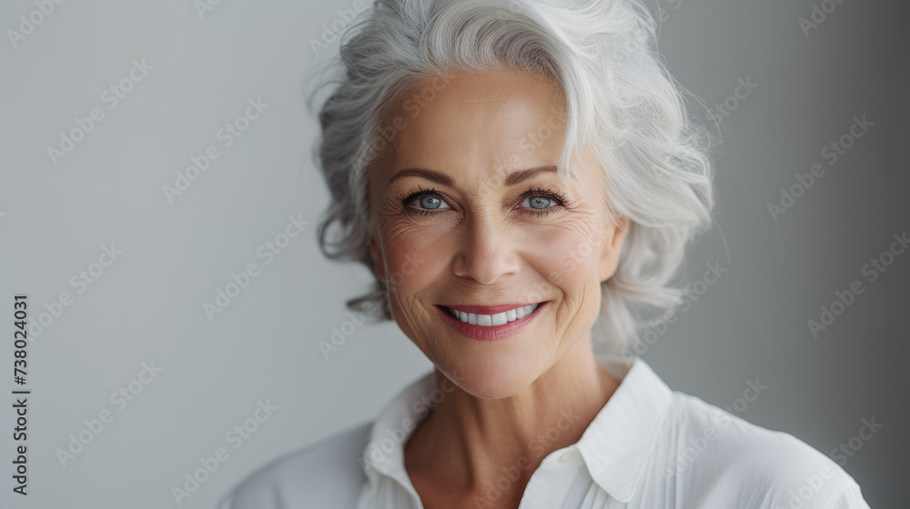 Radiant Senior Woman with Silver Hair and Blue Eyes