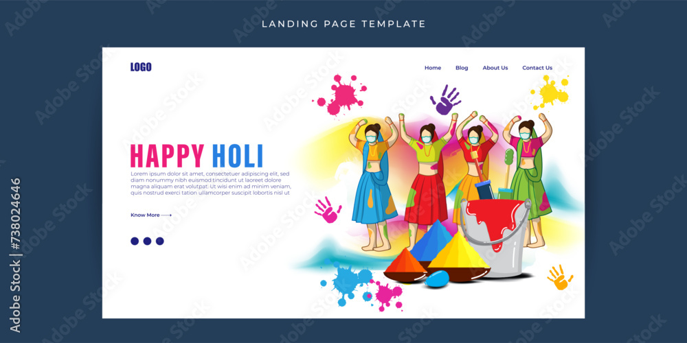 Vector illustration of Happy Holi Website landing page banner Template